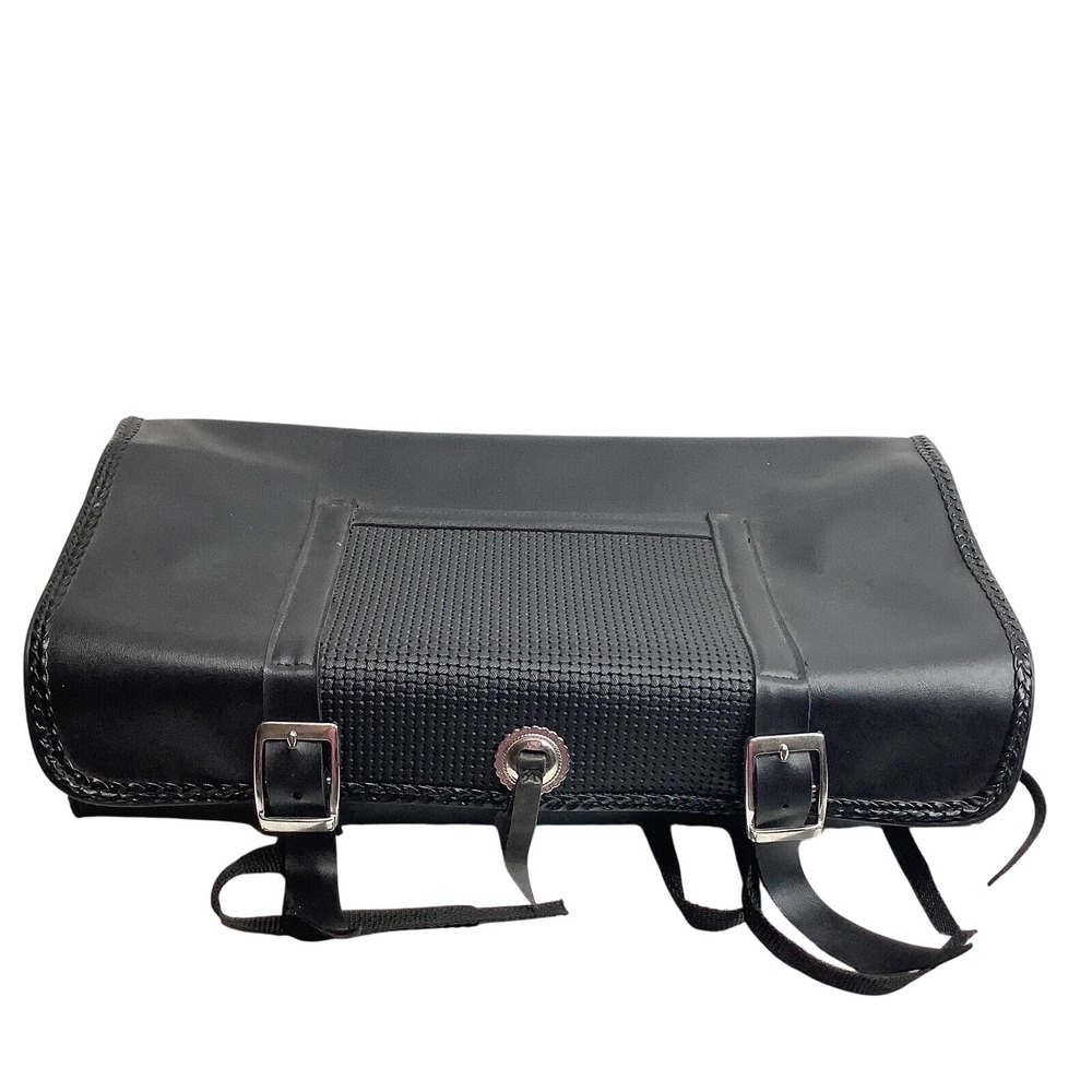 Leather Tie on Bag Motorcycle Black Straps 19"x‎ 11" x 5" Biker Hopnel